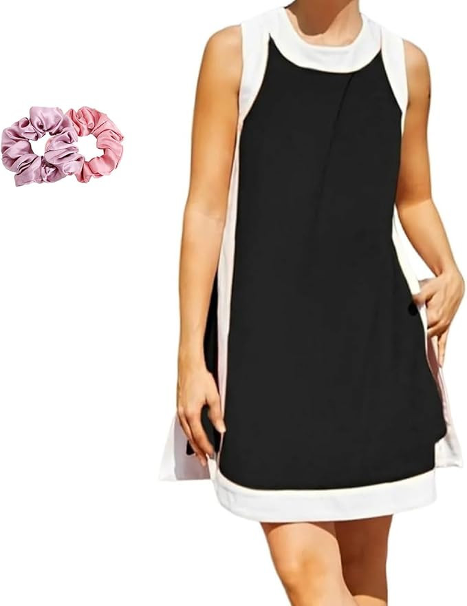 Women's Casual Color Block Sleeveless Tops Matching Shorts with Pockets, Crewneck Pullover 2 Piec... | Amazon (US)