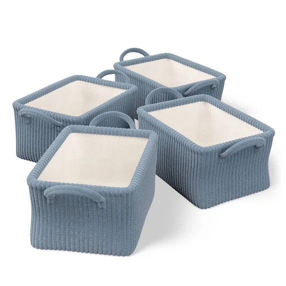 Mainstays Kids Medium Blue Ribbed Corduroy Fabric Storage Basket with Handles, 4 Pack | Walmart (US)