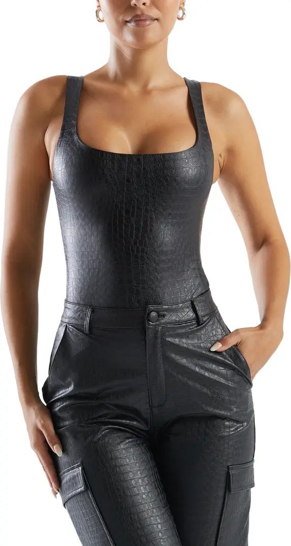 Naked Wardrobe The Crocodile Collection Croc Embossed Faux Leather Tank Bodysuit | Nordstrom | Nordstrom