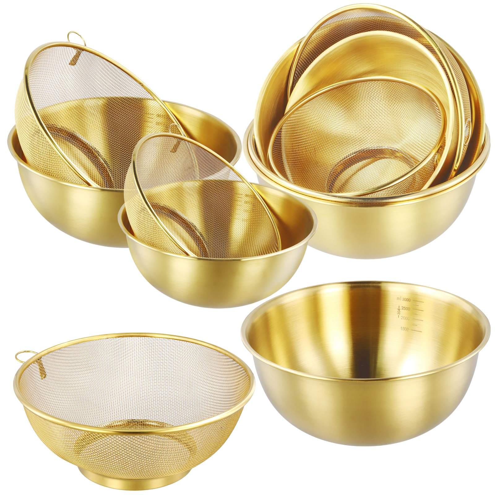 6PCS Stainless Steel Colander Set, 1.2Qt 2Qt and 3Qt Capacity Gold Stainless Steel Strainers with Metal Mixing Bowls for Pasta Straining,Fruit Washing,Vegetable Draining | Amazon (US)