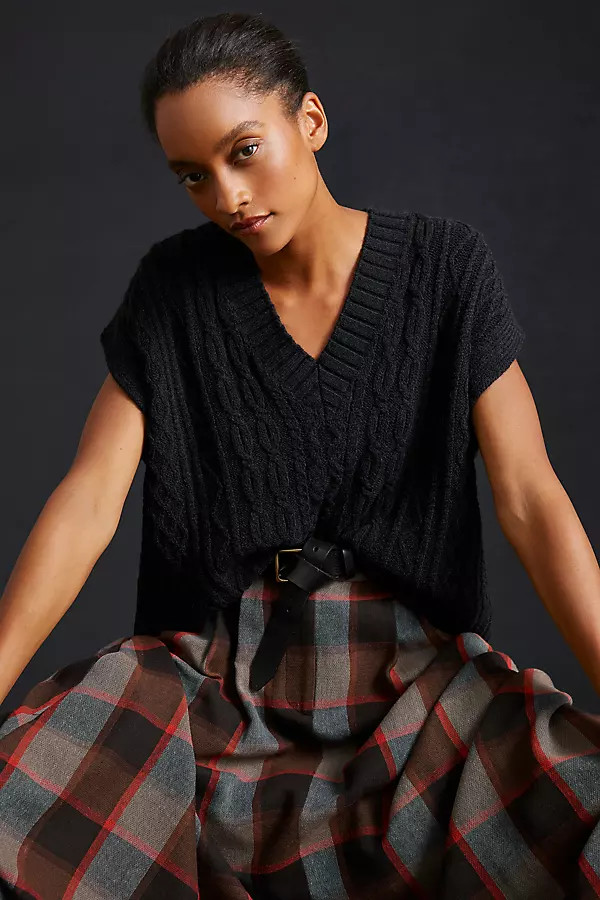 By Anthropologie Oversized Cable-Knit Sweater Vest | Anthropologie (US)