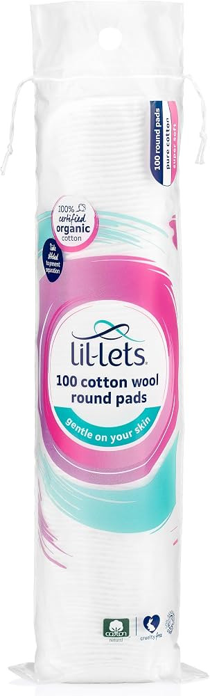 Lil-Lets Cotton Wool Round Pads, 100 Count, Certified Organic, 100% Pure Cotton Wool, Soft and Ab... | Amazon (UK)