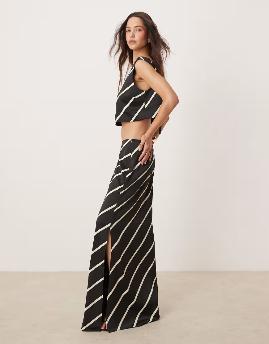Pretty Lavish maxi skirt co-ord in black stripe print | ASOS (Global)