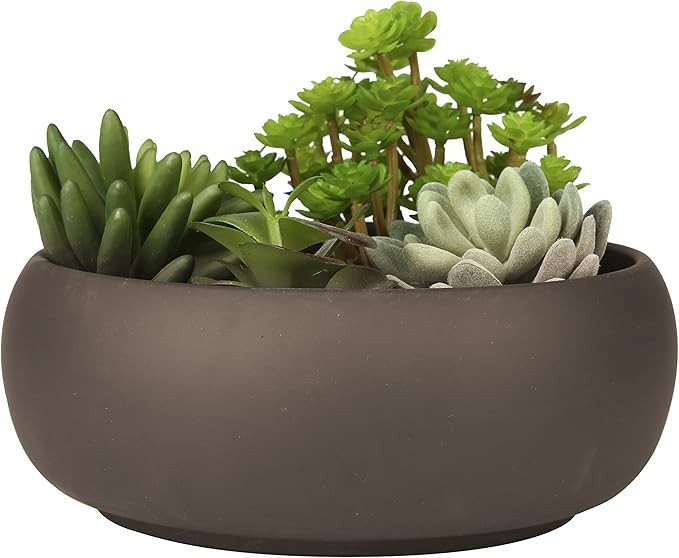 MyGift 7 Inch Round Unglazed Brown Ceramic Plant Pot with Drainage Hole, Small Shallow Planter Bo... | Amazon (US)