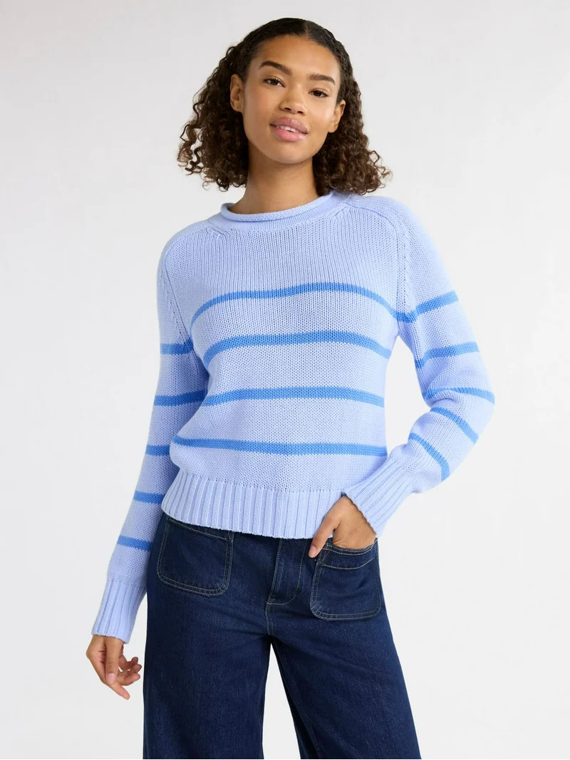 Free Assembly Women’s Cotton Saddle Shoulder Sweater with Long Sleeves, Sizes XS-3XL | Walmart (US)