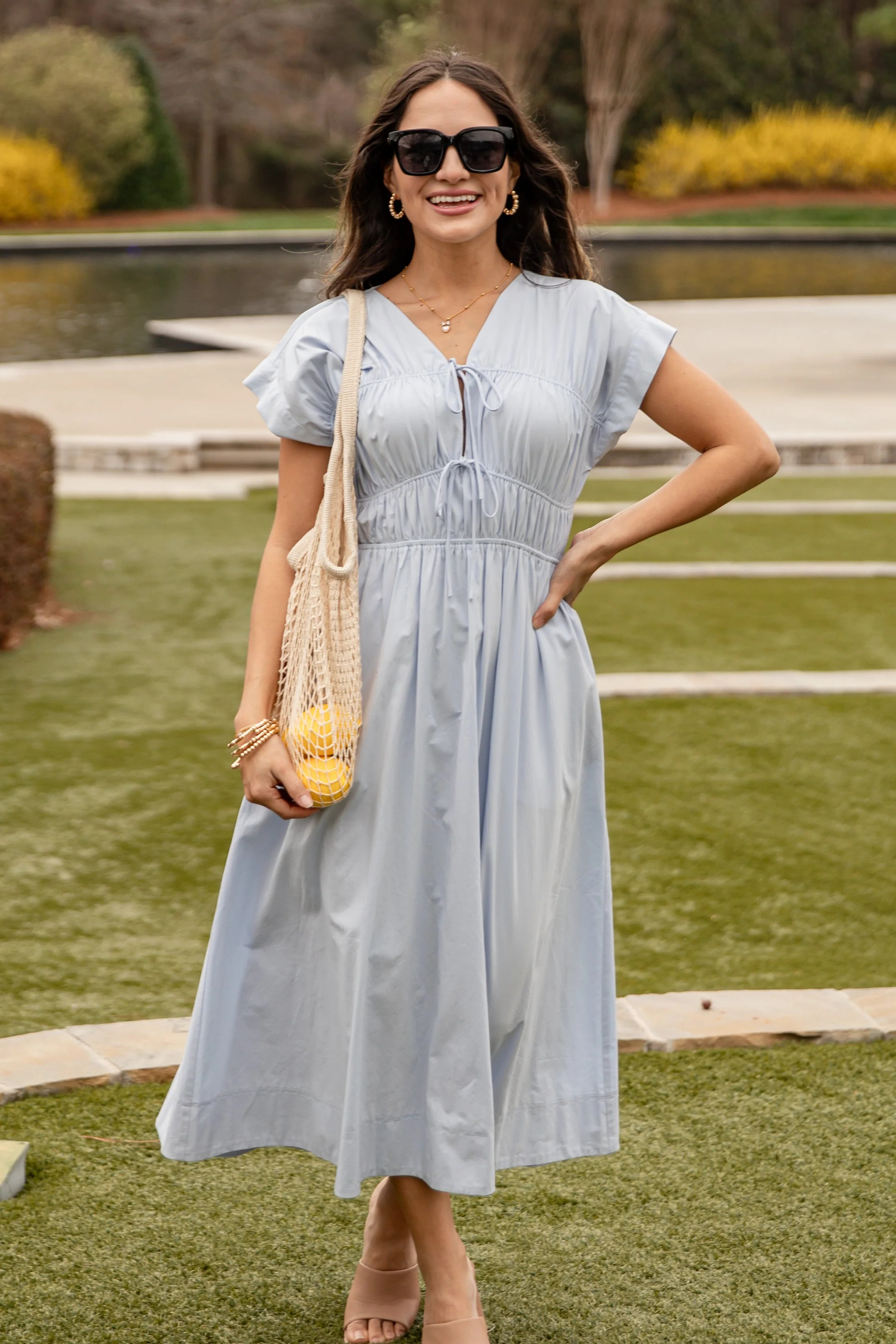 Skyline Charm Light Blue Midi Dress | Trendy Women's Dress | DressUp | Dress Up
