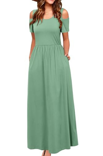 STYLEWORD Women's 2026 Summer Light Green Maxi Dresses Cold Shoulder Sundress Vestido Casual Long Dress with Pocket(Light Green,S) | Amazon (US)