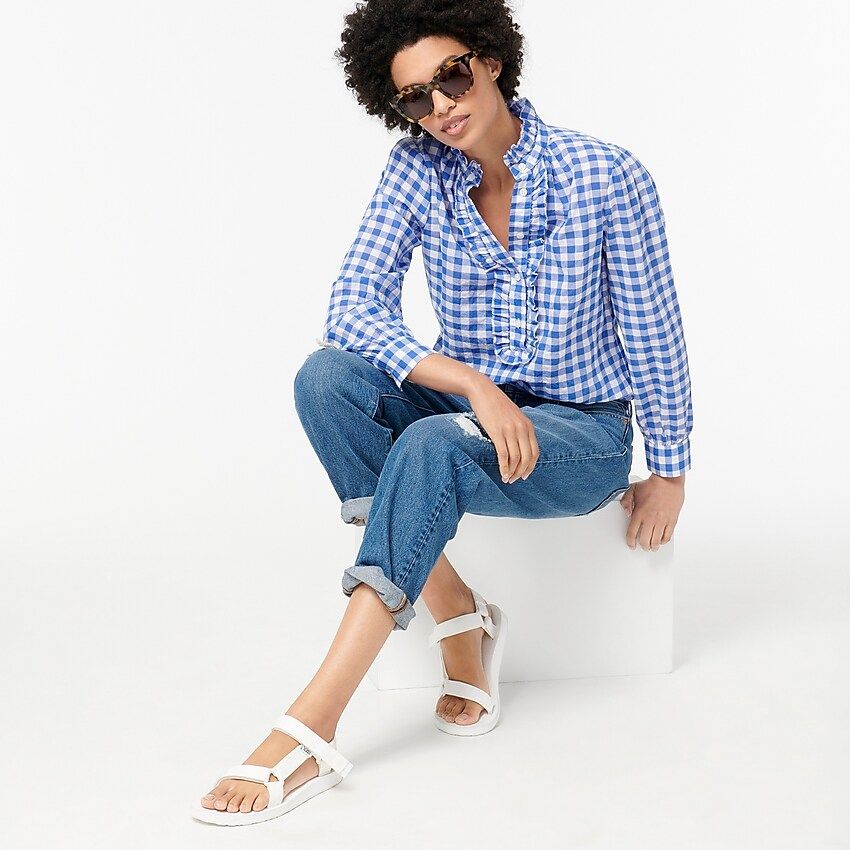 Classic-fit ruffle popover in crinkle gingham | J.Crew US