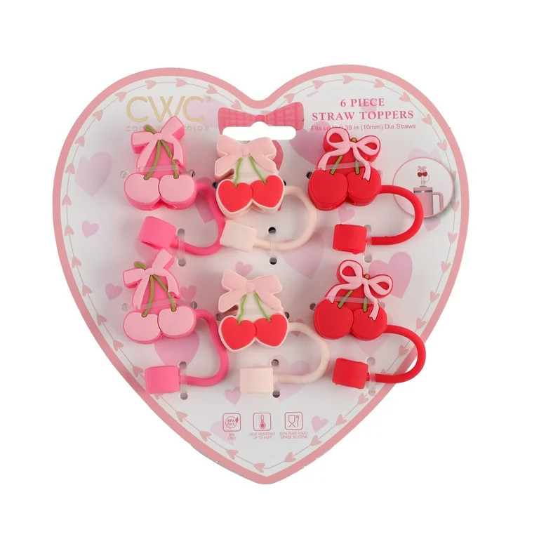 Cook with Color 6 Piece Silicone Valentine’s Day Straw Topper Set, Reusable Straw Covers for St... | Walmart (US)