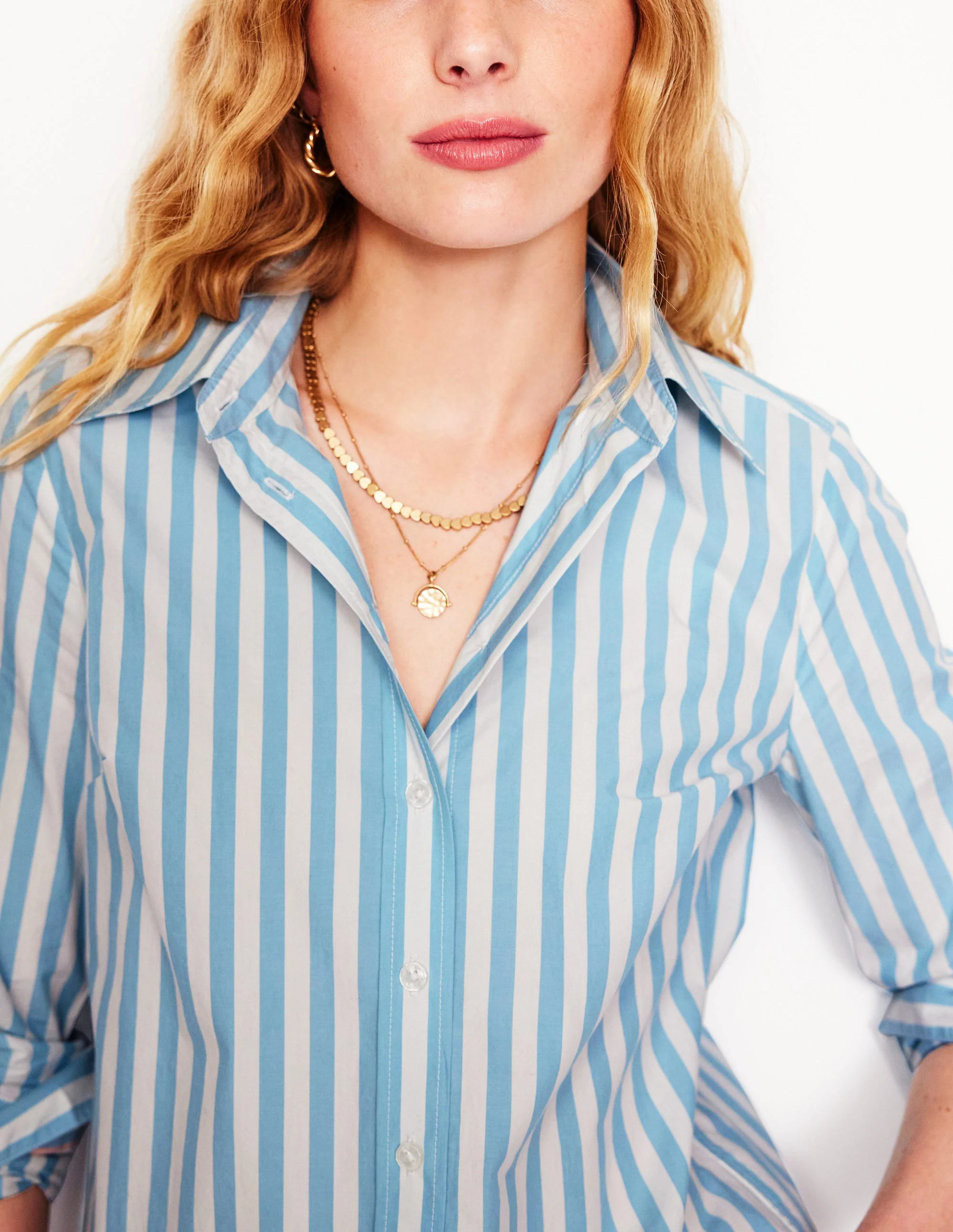 Sienna Cotton Shirt-Duck Egg Blue Stripe | Boden (US)