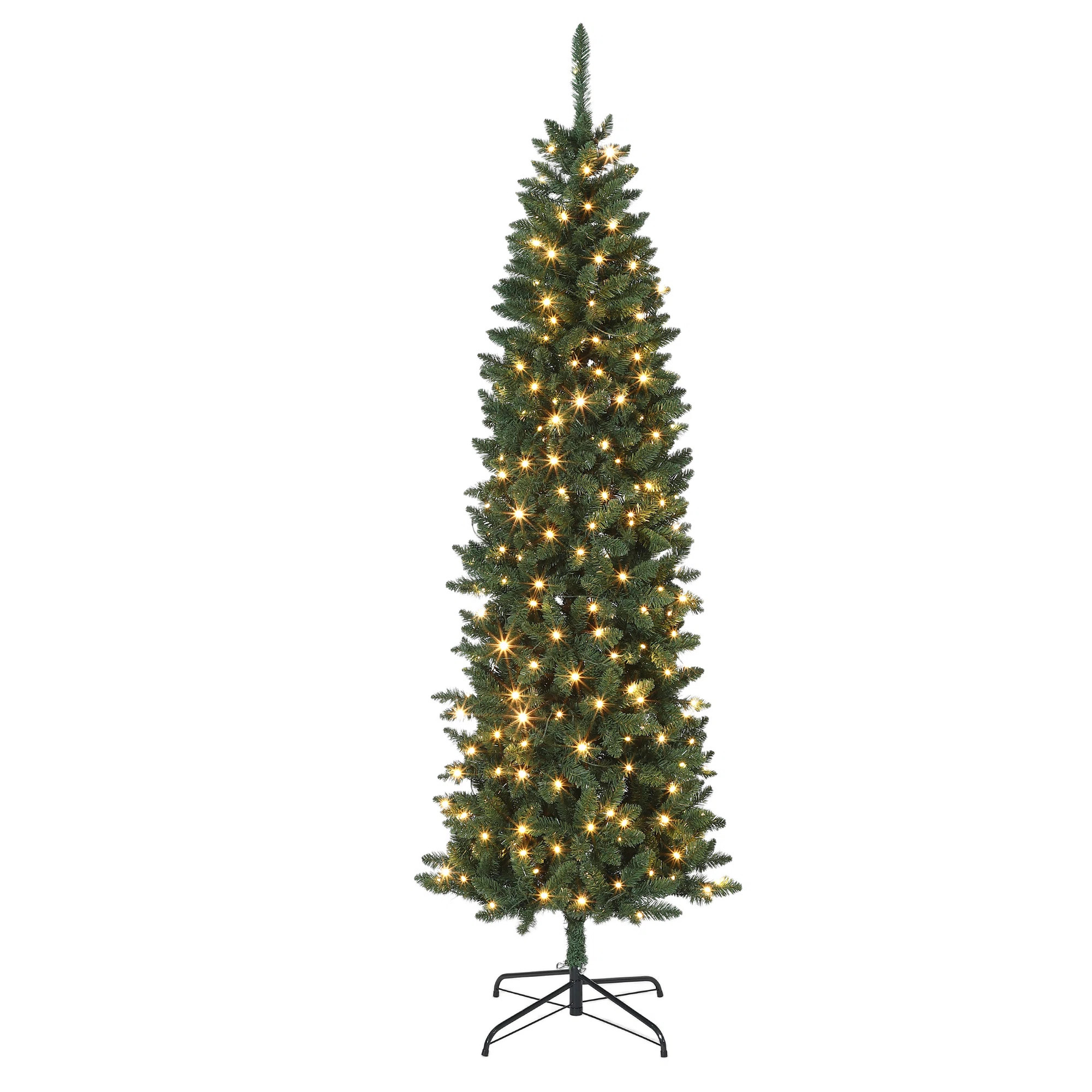 Ebern Designs Prelit Pencil Christmas Tree, Premium Hinged Fir Tree, with 250 LED Lights and Soli... | Wayfair North America