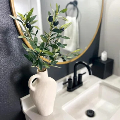 Textured Ceramic Vase & Olive Branches Set, 10" White Vase with 22" Artificial Plants, Minimalist Neutral Shelf & Office Decor, Luxury Gifting | Wayfair North America