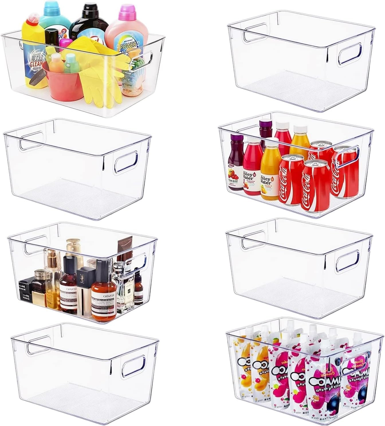 Set of 8 Large Clear Plastic Storage Bins (8L), Storage Containers for Pantry Organization and Ki... | Amazon (US)