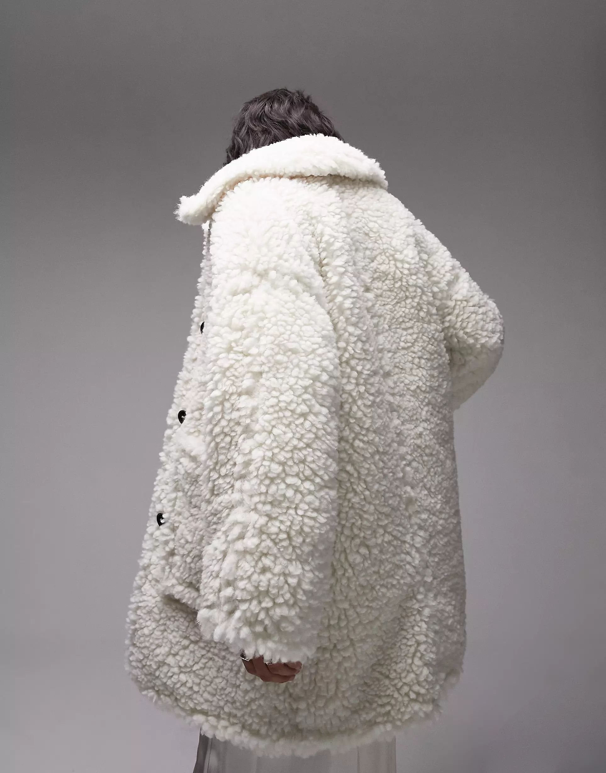 Topshop chunky borg coat in cream | ASOS (Global)