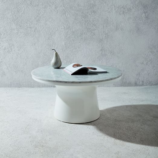 Marble-Topped Pedestal Coffee Table - White Marble/White | West Elm (US)