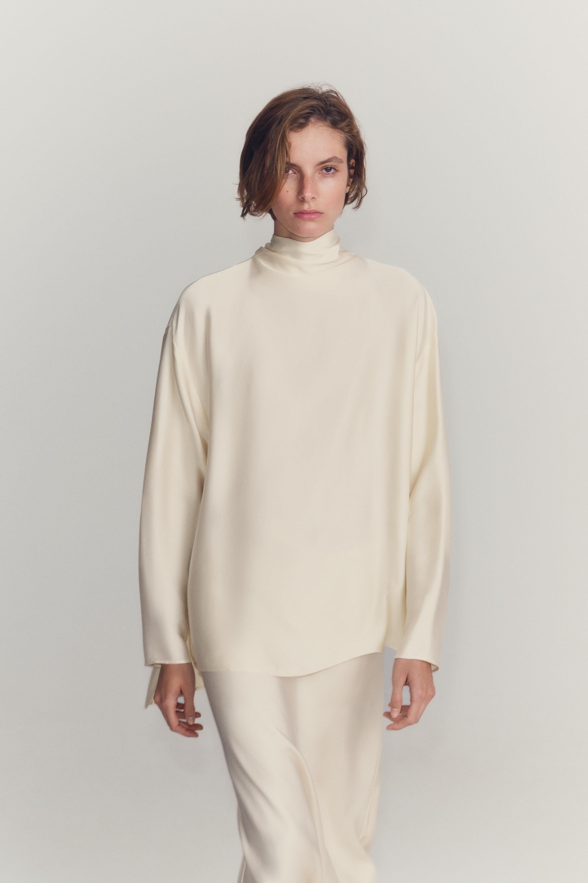 ZW COLLECTION SATIN SHIRT WITH TIE DETAIL | Zara UK