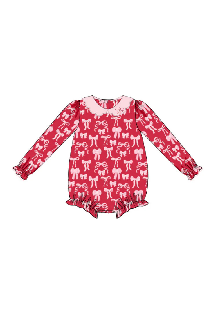 Pre-Order Sweet Bow Red and Pink Scalloped Bubble | The Smocked Flamingo