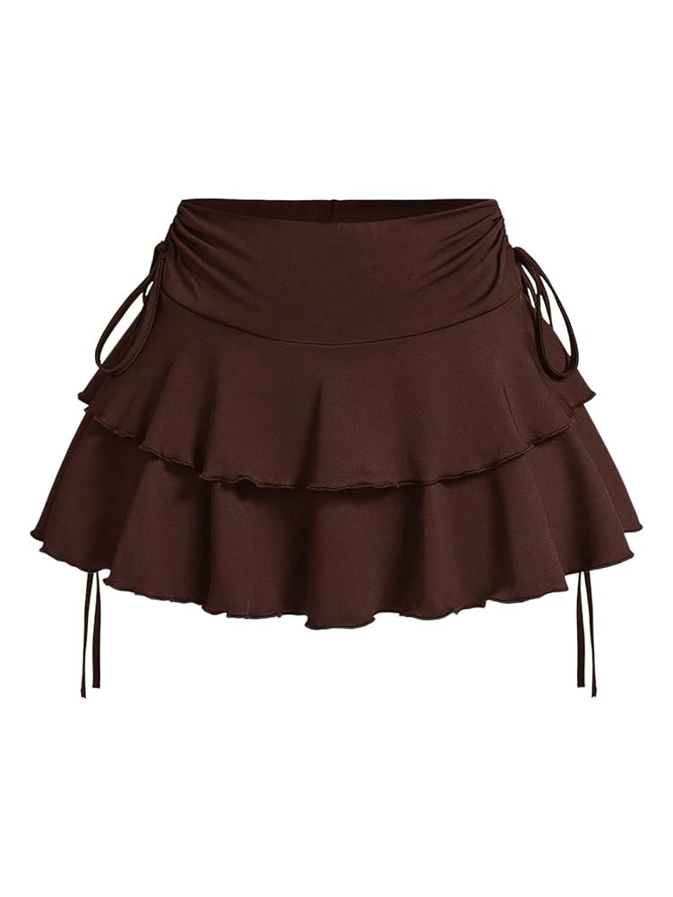 Verdusa Women's Y2k Ruffle Mini Skirt Bow Side Flowy A Line Cute Short Skirts Casual Skorts | Amazon (US)