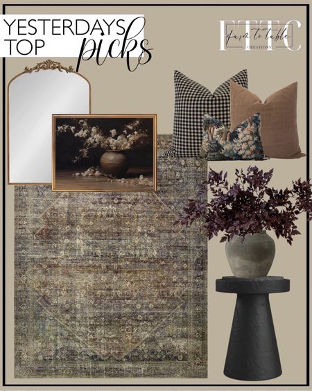 Yesterday’s Top Picks. Follow @farmtotablecreations on Instagram for more inspiration.

Loloi Amber Lewis x Morgan Spice/Lagoon 7'-3" x 9'-3" Area Rug. Brinson Stone Top End Table. Moody Floral in Vintage Vase | PRINTABLE ART | Vintage Artwork. Large / Medium Vintage Black or Grey Clay Pot (Free Shipping). New Afloral Plum Artificial Cimicifuga Plant Leaf Spray. Anglo Metal Flat Wall Mirror. Moody Pillow Cover Combo Black Gingham Pillow Brown Pillow Combo Tapestry Pillow Vintage Pillow Modern Farmhouse Pillow Masculine Pillow Set. 

Loloi Rugs | Chris Loves Julia | console table | console table styling | faux stems | entryway space | home decor finds | neutral decor | entryway decor | cozy home | affordable decor |  | home decor | home inspiration | spring stems | spring console | spring vignette | spring decor | spring decorations | console styling | entryway rug | cozy moody home | moody decor | neutral home


#LTKSaleAlert #LTKFindsUnder50 #LTKHome