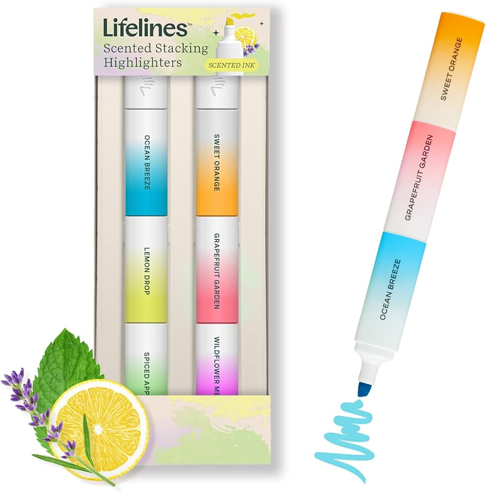 Lifelines Scented Stacking Highlighters, 2-Pack - Assorted Colors Highlighters Infused with Essen... | Amazon (US)
