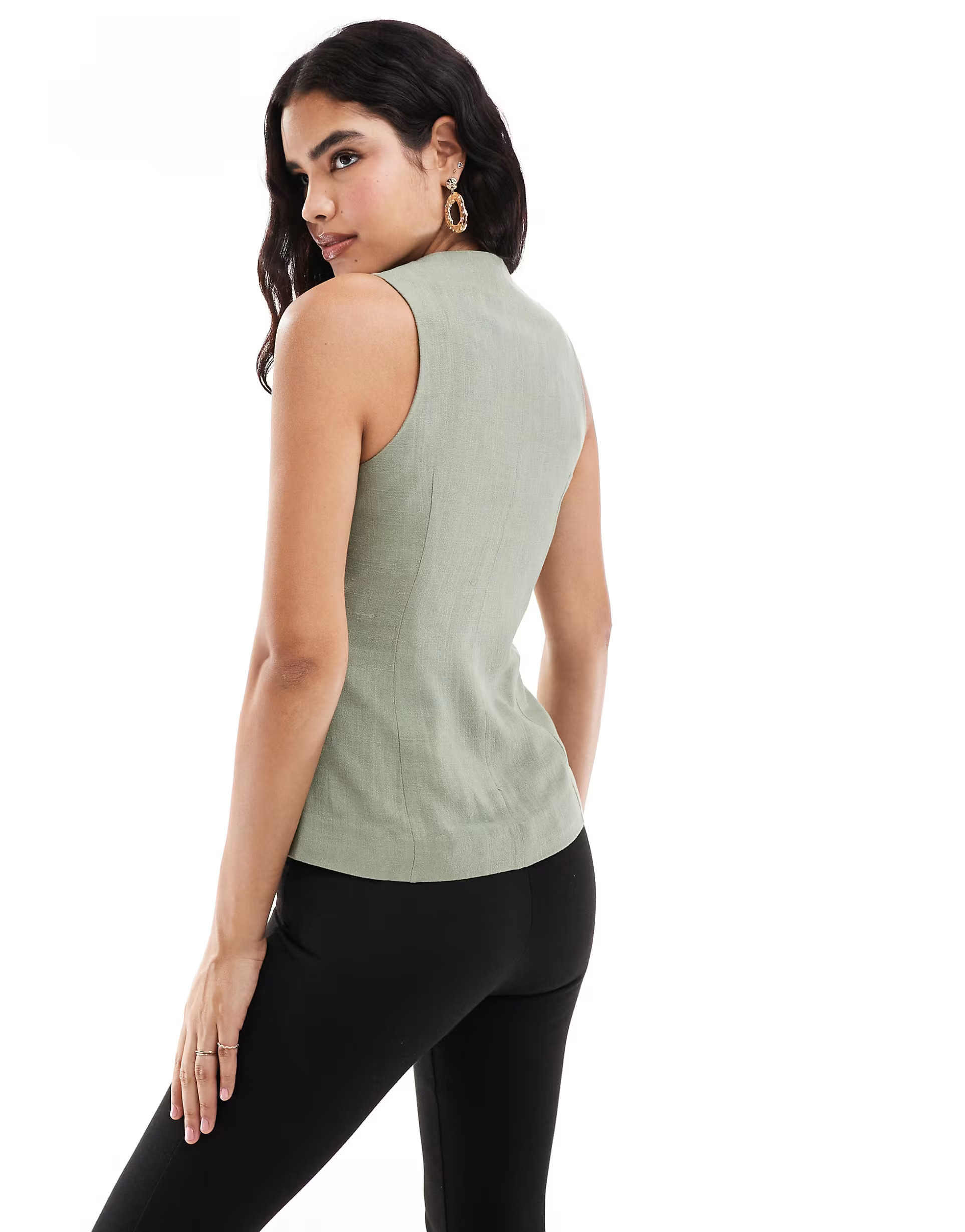 ASOS DESIGN high neck waistcoat in khaki | ASOS (Global)