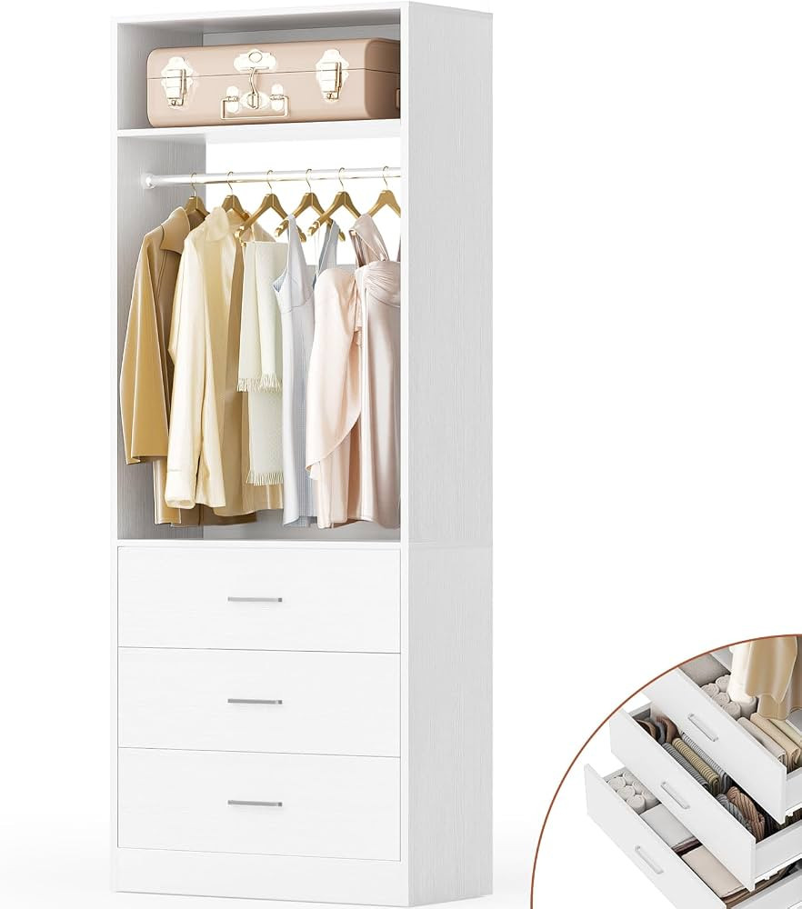 Freestanding 2FT Closet System with 3 Wood Drawers, 24" Closet Organizer System with Hanging Rod ... | Amazon (US)