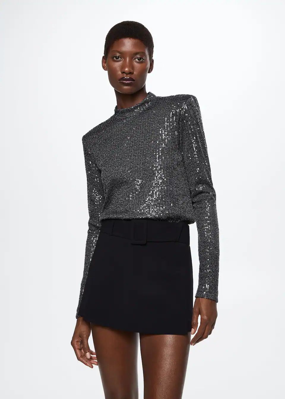 Sequin t-shirt turtleneck -  Women | Mango USA | MANGO (US)