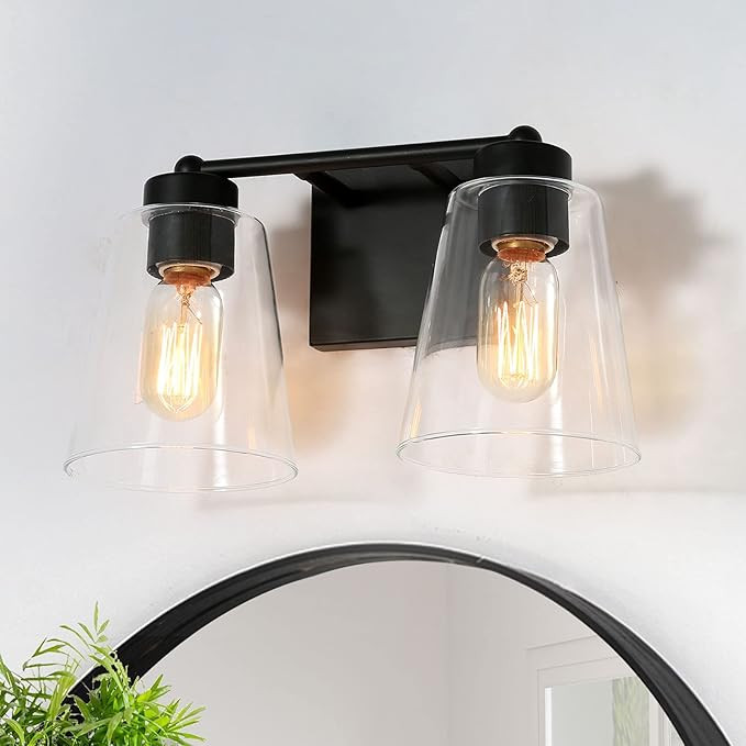 Bathroom Light Fixtures, 2-Light Black Vanity Lights for Bathroom, Farmhouse Rustic Vanity Lights... | Amazon (US)