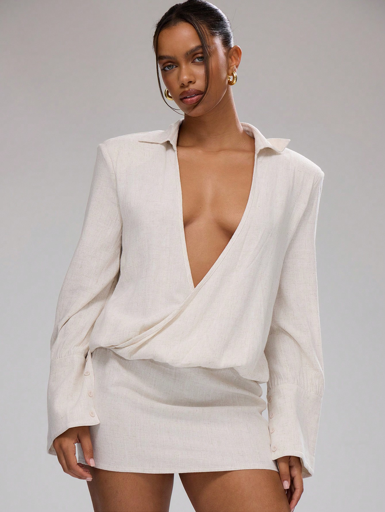 MUSERA Oversized Plunge Collared Mini Dress | SHEIN USA | SHEIN