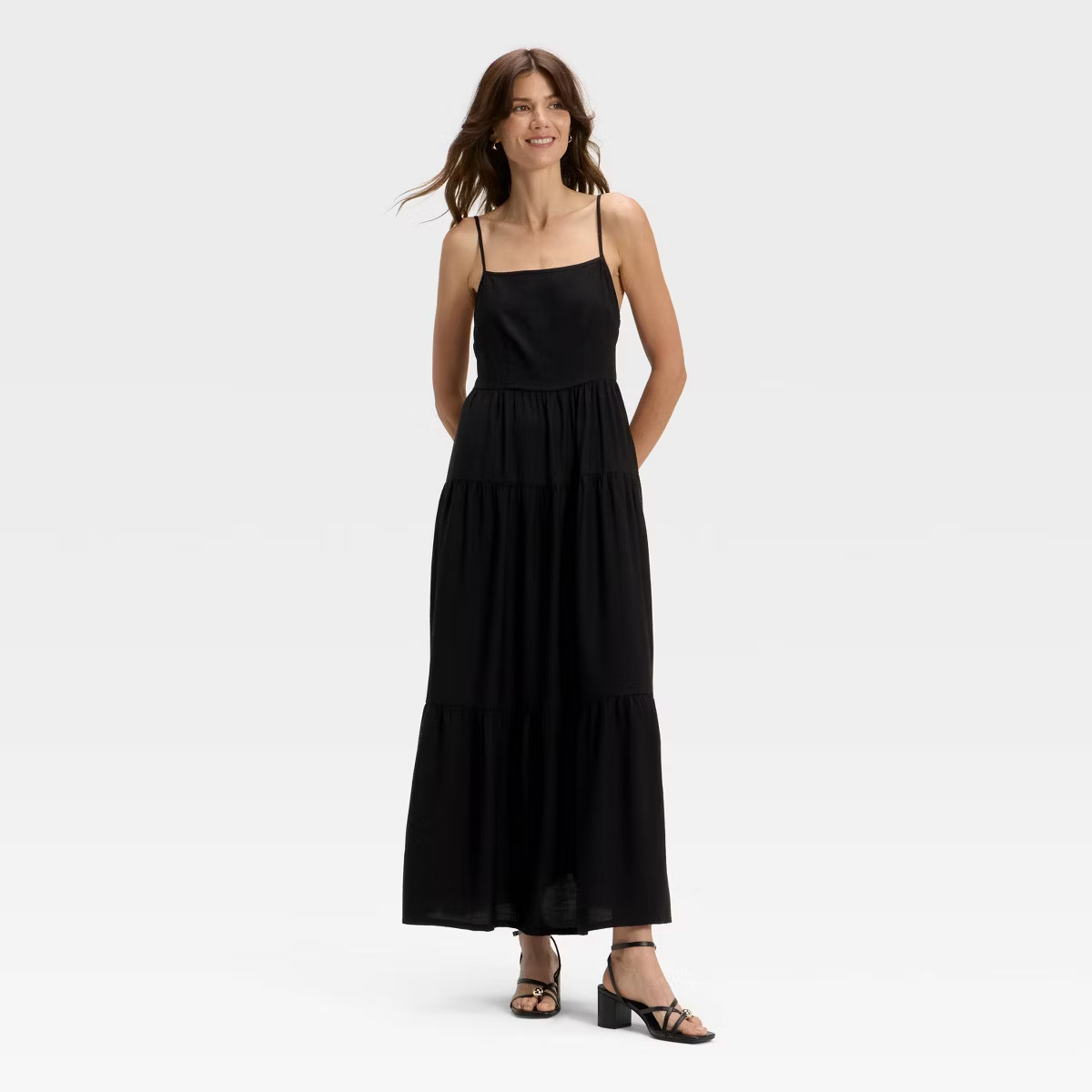Women's Tiered Maxi A-Line Dress - A New Day™ Black S | Target
