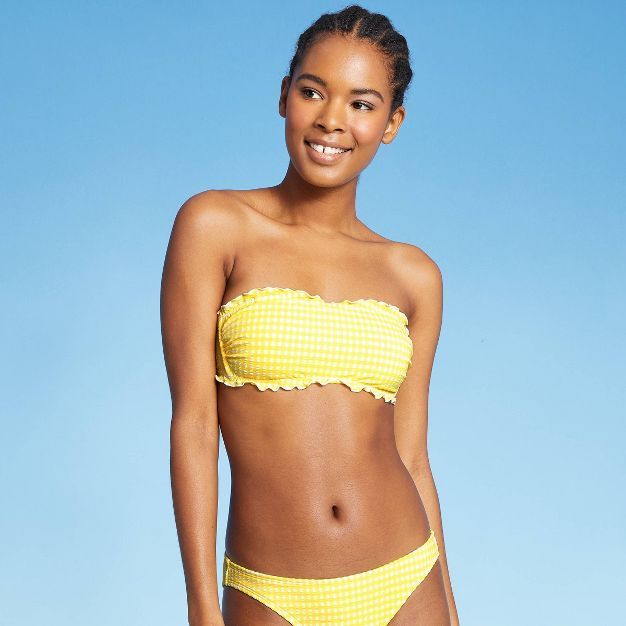 Juniors' Textured Gingham Bandeau Bikini Top - Xhilaration™ Yellow | Target