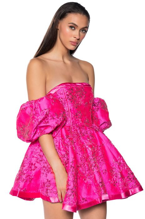 PRETTY IN PINK BROCADE MINI DRESS | AKIRA