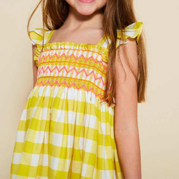 Rachel Carson Dress Sunshine Gingham with Tangerine Dreams Hand Smocking | Smock London