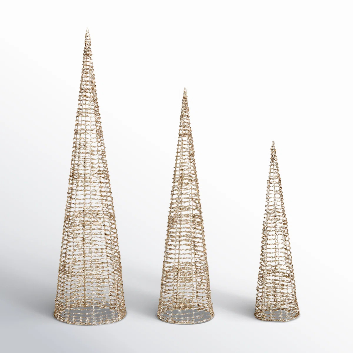 Set Of 3 Lighted Christmas Plastic Champagne Gold Cone Tree With 65 Warm White LED Lights | Wayfair North America