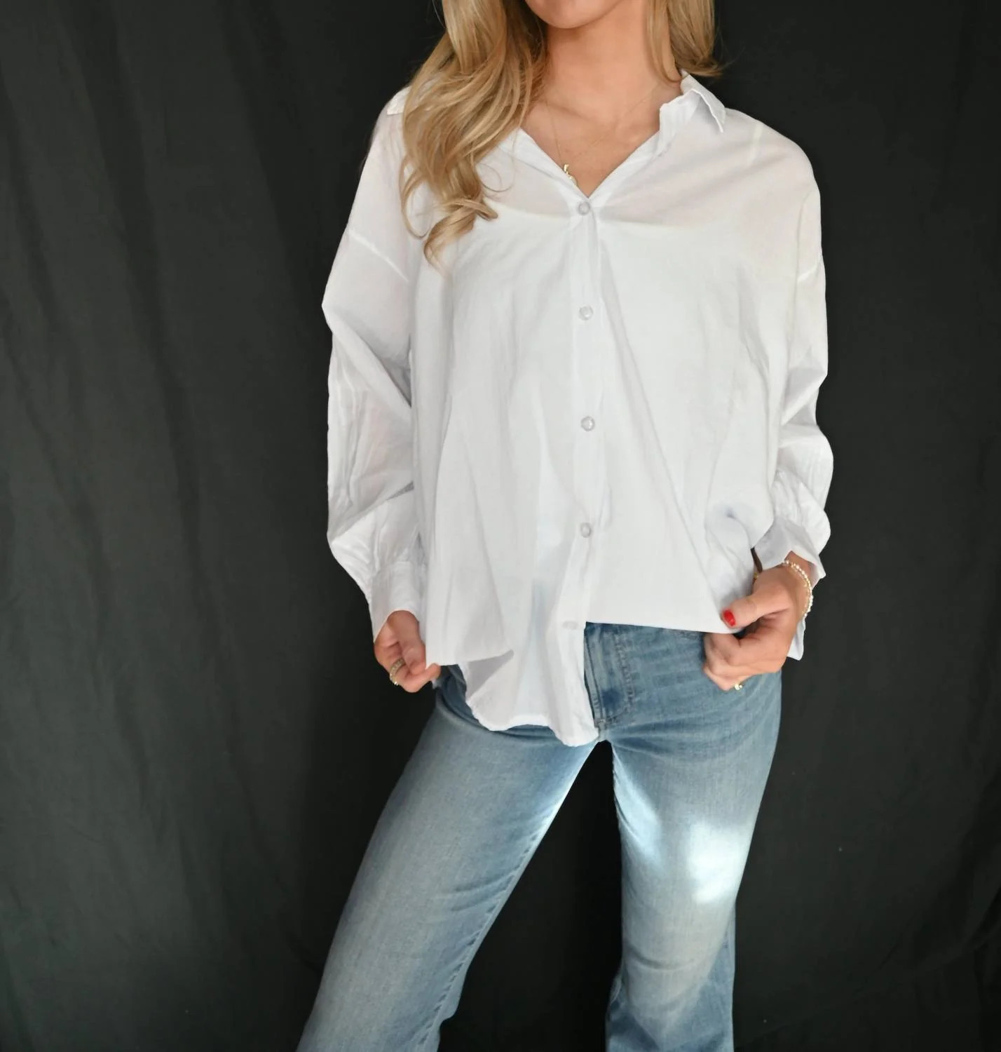 Bow Back Lightweight Button Up In White | Shop Simon