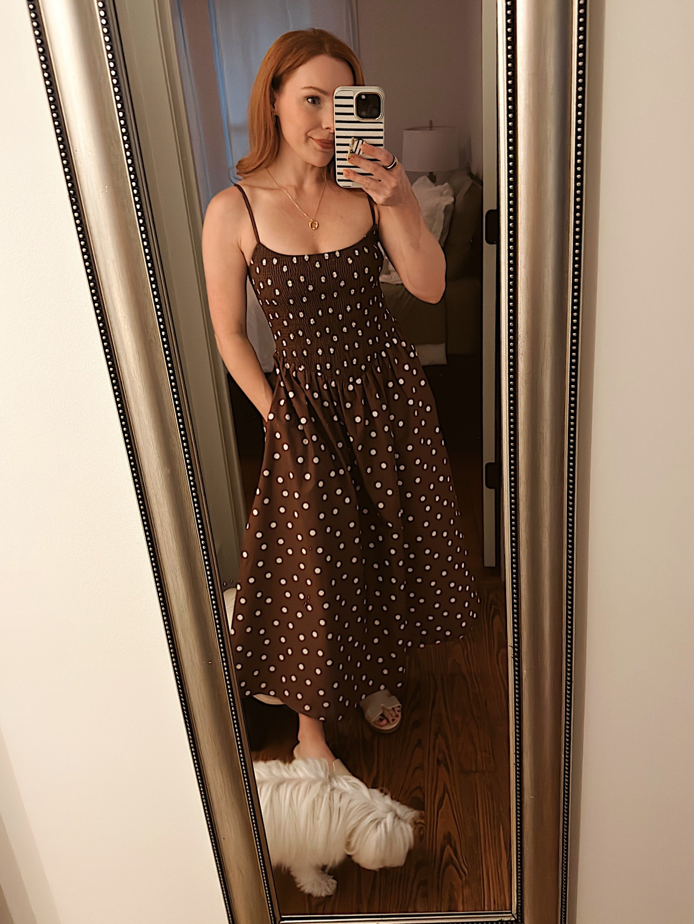 Petite friendly smocked brown & white polka dot dress - this dress is extremely comfortable with adjustable straps and pockets. Currently on sale! 

#LTKFindsUnder100 #LTKPetite #LTKSaleAlert