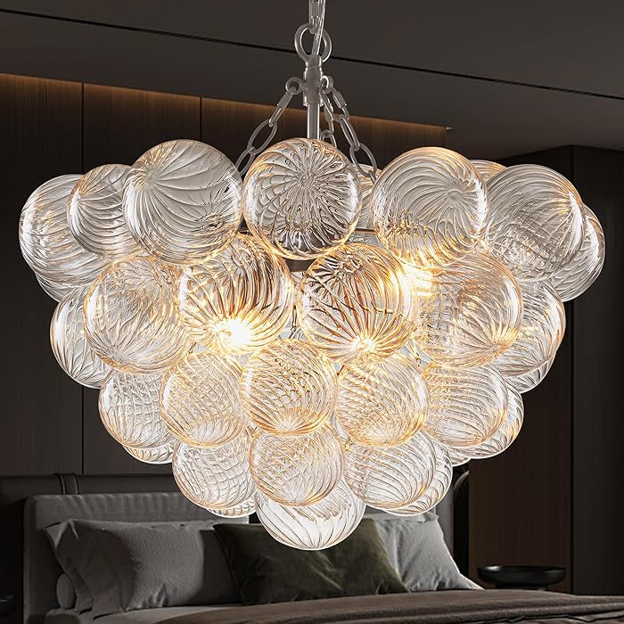 Longree Bubble Glass Ball Chandelier Brushed Nickel Light Fixture Swirled Clear Globe Blown Glass... | Amazon (US)