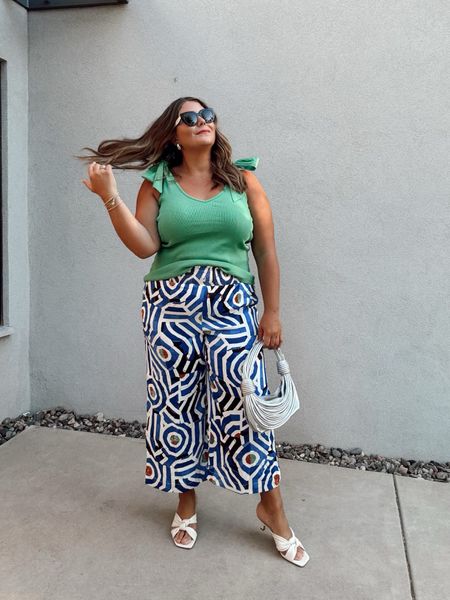 Fun summer outfit for dinner - wearing size 1X in top and pants. Sharing similar style shoes. Use code CARALYN20 at Anthropologie for 20% off full priced apparel, accessories, and beauty. 

#LTKStyleTip #LTKSaleAlert #LTKMidsize