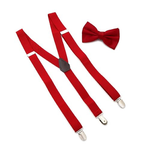 Man of Men Bowtie and Suspender Set for Men, Men’s Scarlet Red Suspenders Bow Ties and Suspenders, Boys Women Tirantes Para Hombre, One Size Fits Most | Amazon (US)