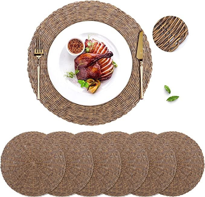 GFWARE Woven Placemat Round Set of 6 Natrural Wicker Charger Heat Resistant Rattan Place Mat Thic... | Amazon (US)