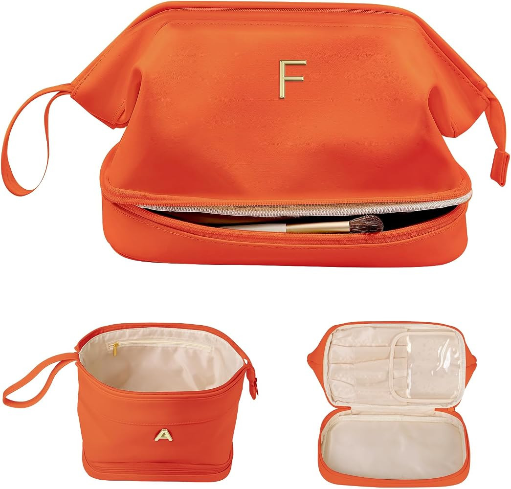 Initial Makeup Bag, Daughter Gifts, Personalized Double Layer Cosmetic Bag with Makeup Brush Orga... | Amazon (US)