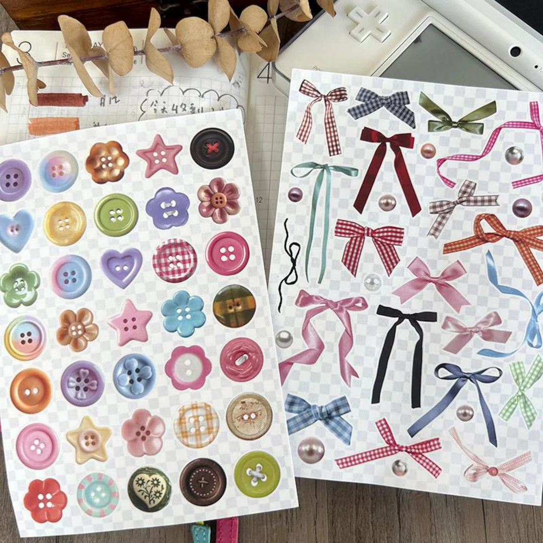 Kawaii Button Bow Pearl Stickers: Pastel Scrapbook Planner Decorations | Etsy (US)