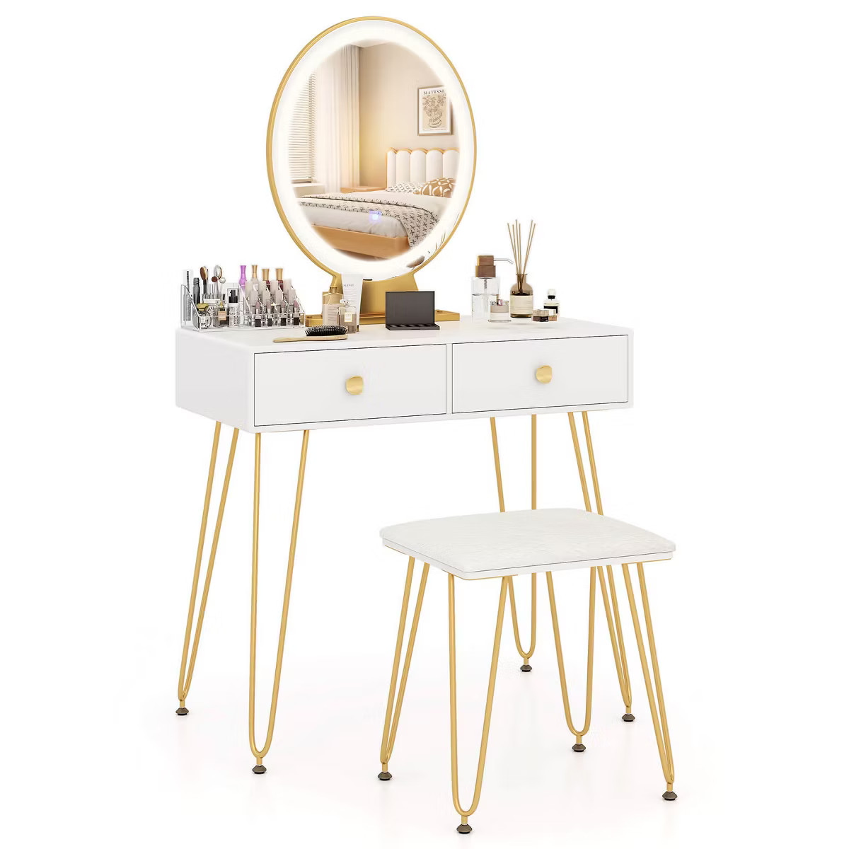 Costway Vanity Makeup Dressing Table W/ 3 Lighting Modes Mirror Touch Switch White | Target