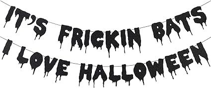 Black Glittery It's Frickin Bats I Love Halloween Banner- Halloween Theme Party Decorations,Hallo... | Amazon (US)