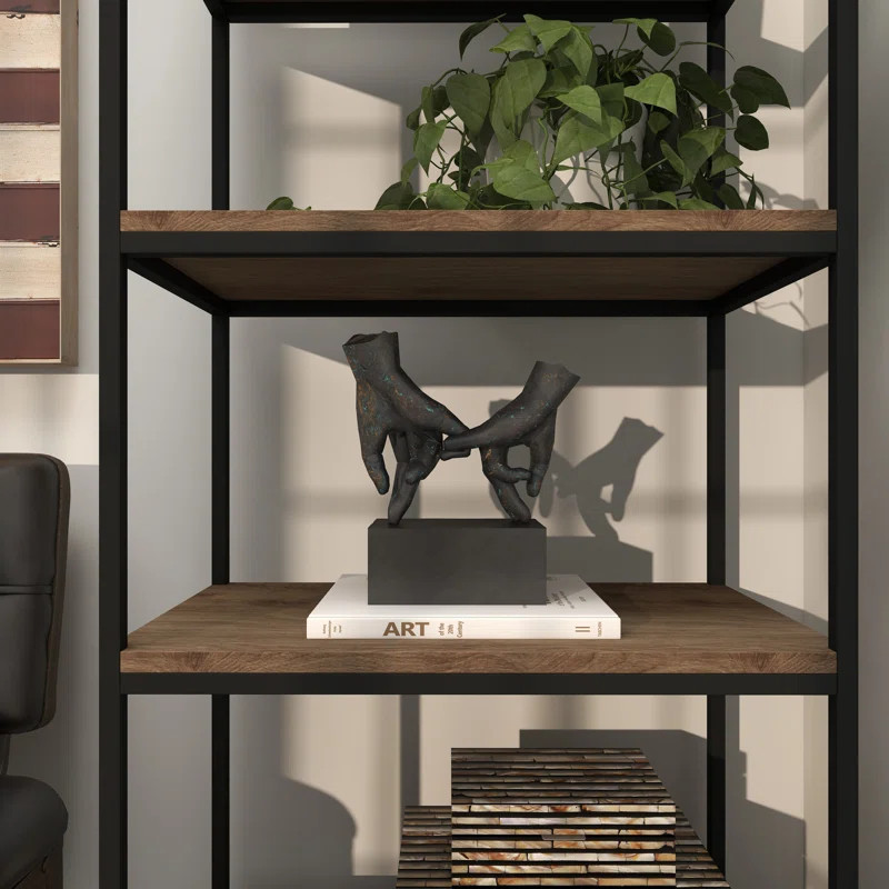 Polystone Weathered Patina Linked Hands Decorative Sculpture with Block Base and Gold Accents | Wayfair North America