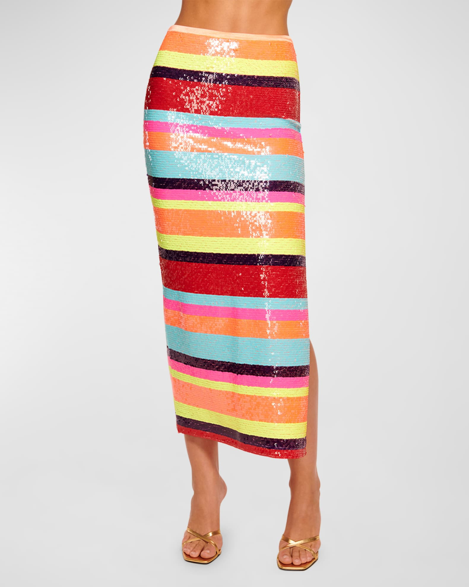 Myrtie Sequined Striped Midi Skirt | Neiman Marcus