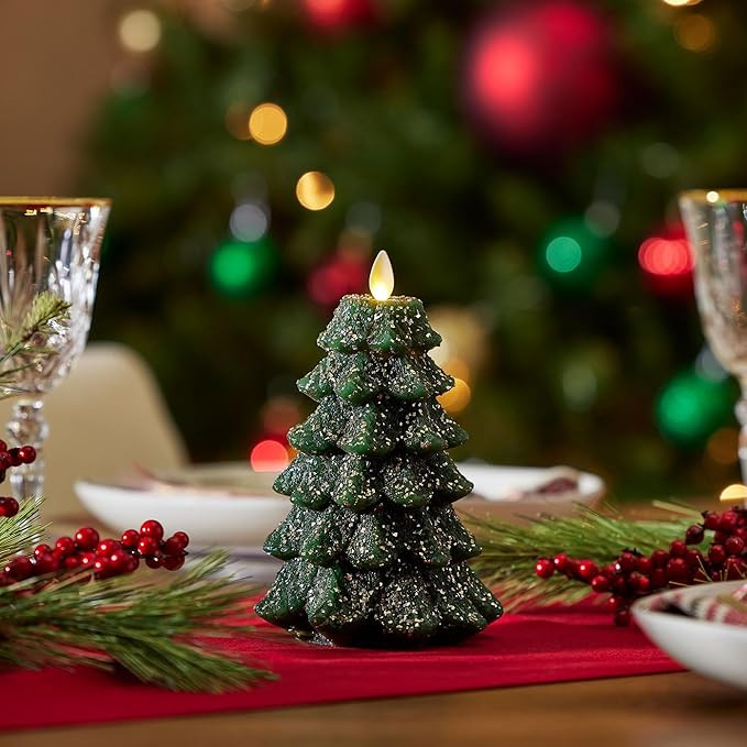 Luminara Christmas Tree Flameless LED Candle, Dark Green 4.7" x 6.5", Moving Flame Battery Operat... | Amazon (US)