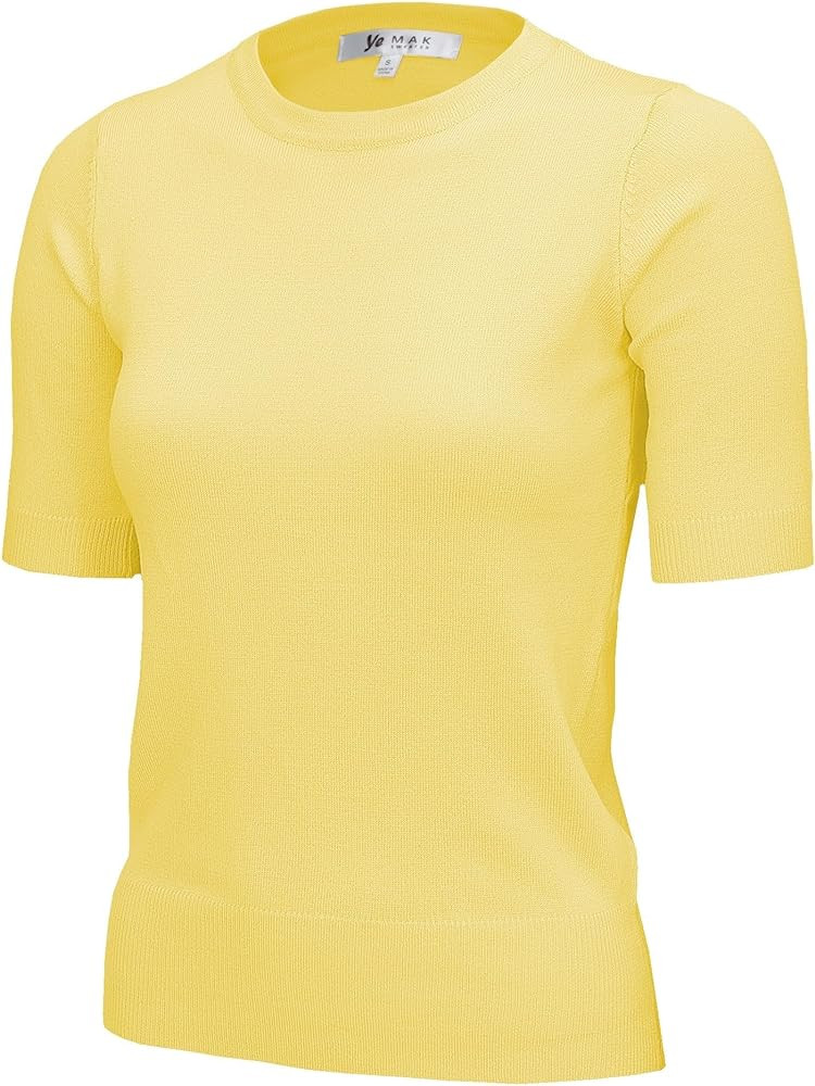 YEMAK Women's Knit Sweater Top – Half Sleeve Crewneck Basic Casual Classic Fit Lightweight Knit... | Amazon (US)