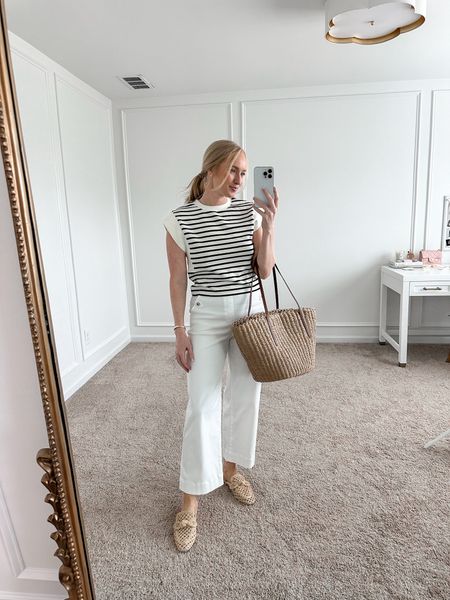 Cute summer workwear outfit from Spanx! Wearing size small in the top and medium in the pants. Summer outfits // work outfits // white pants // workwear // Spanx fashion // LTKfashion 

#LTKWorkwear #LTKStyleTip #LTKSeasonal
