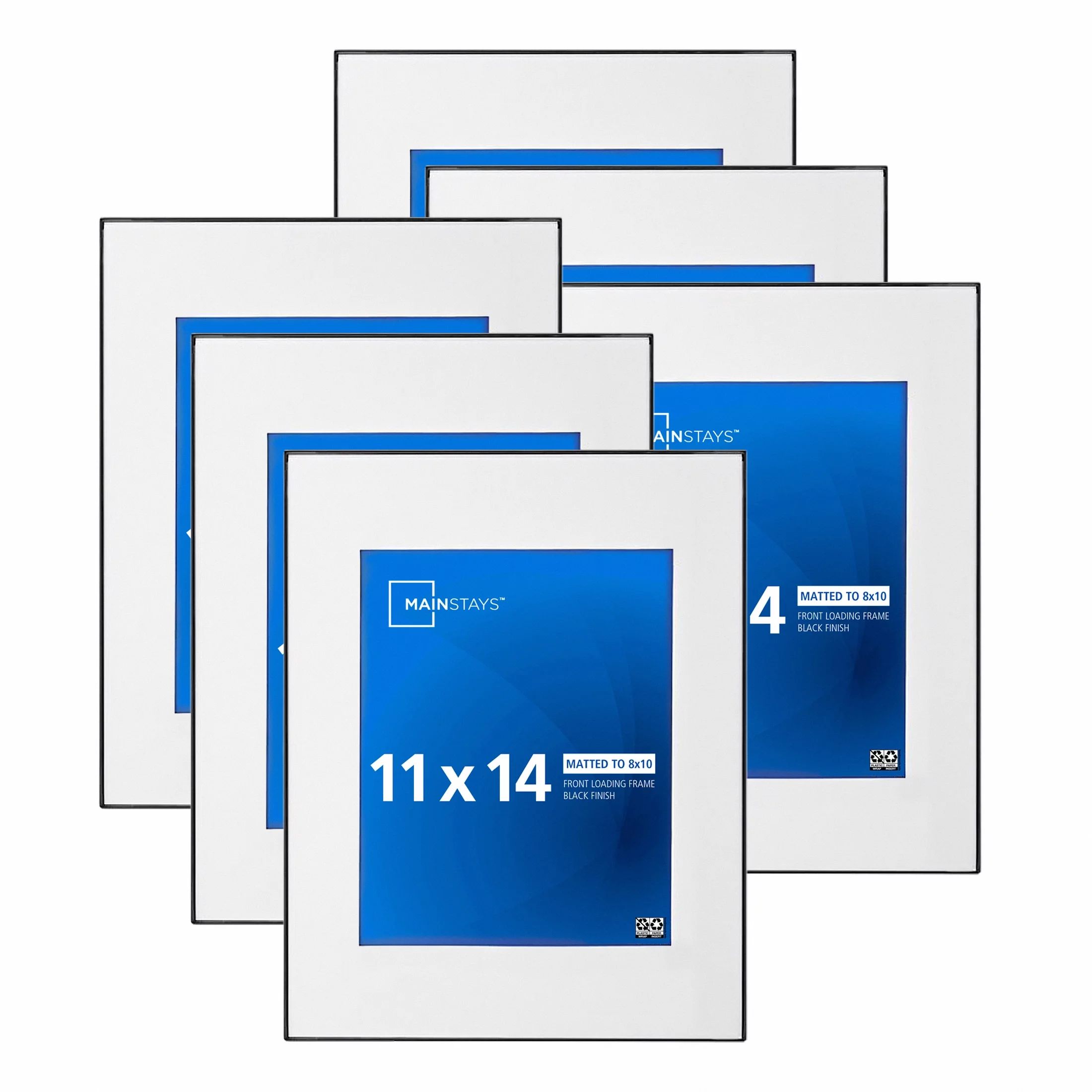 Mainstays 11x14 Matted to 8x10 Front Loading Picture Frame, Black, Set of 6 - Walmart.com | Walmart (US)